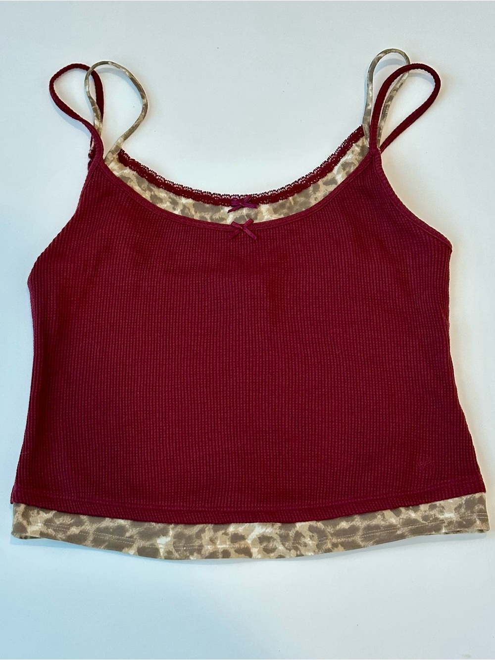 Urban Outfitters Out From Under Darling Layered Cami Tank Top Burgundy Leopard S